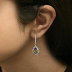 Sterling silver multi gemstone and diamond accent rhombus drop earrings bijoux-nyc direct
