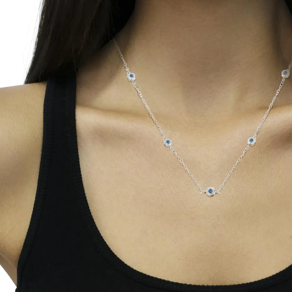 Sterling silver treated blue diamond station necklace 1/2 cttw bijoux-nyc direct