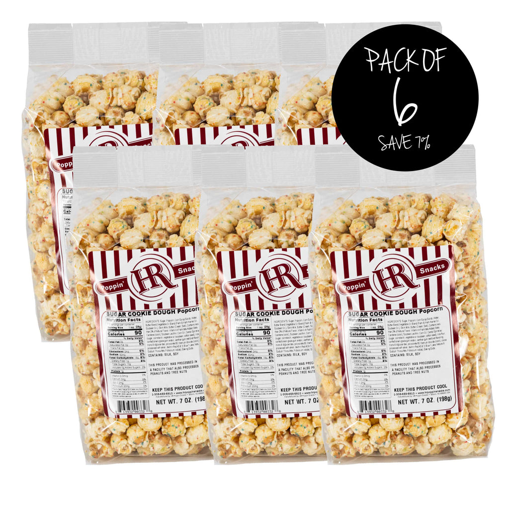Sugar Cookie Dough Popcorn | Pack of 6 | 7 oz | HR Poppin' Snacks