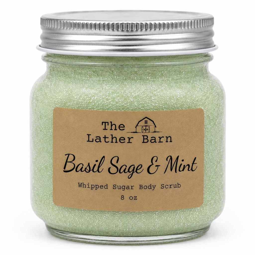 Whipped Sugar Body Scrub | Basil Sage & Mint | 8 oz | The Lather Barn