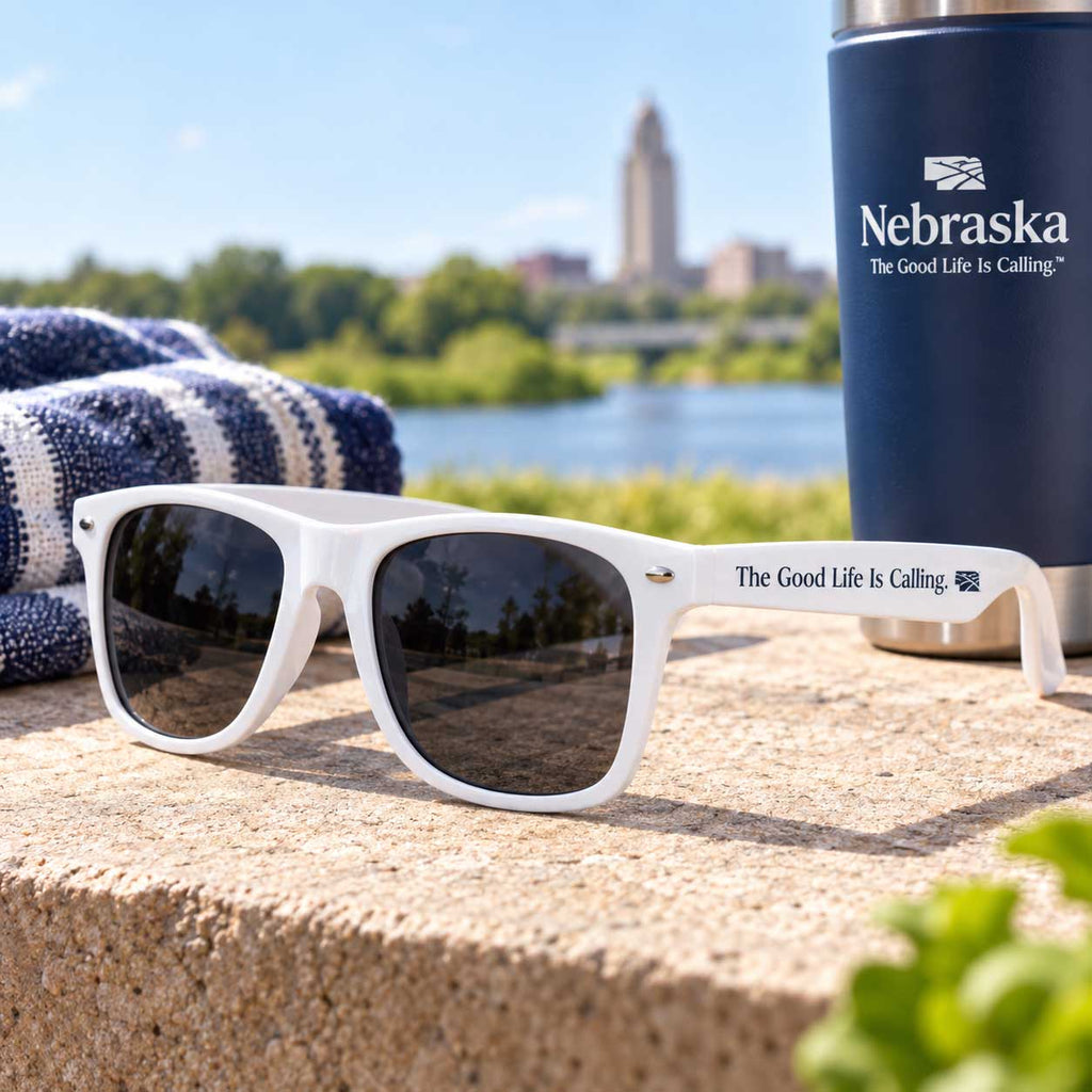 Nebraska The Good Life Sunglasses | White | Nebraska Department of Economic Development