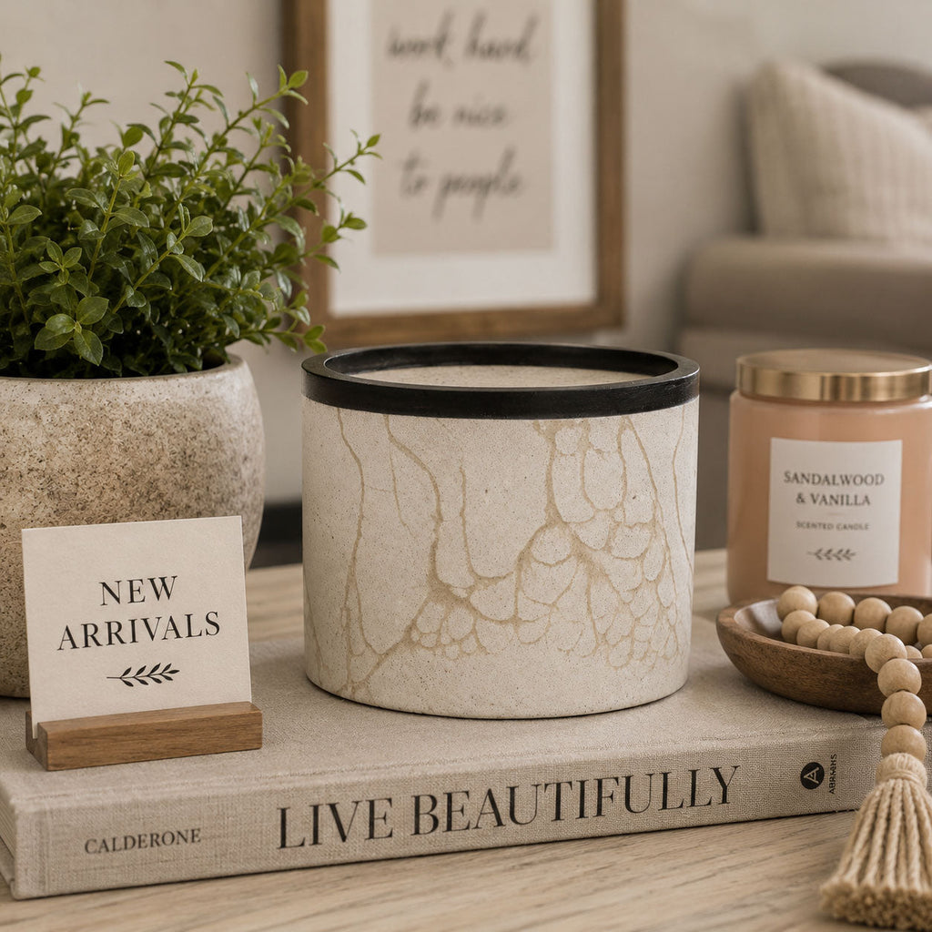 Concrete Gray & Beige Marble Flower Pot | 6" x 6" x 4.75" | Color Crete Creations