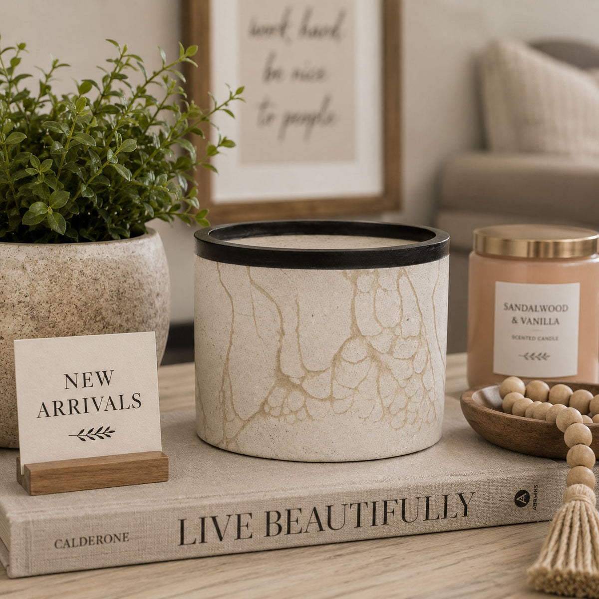 Concrete Gray & Beige Marble Flower Pot | 6" x 6" x 4.75" | Color Crete Creations