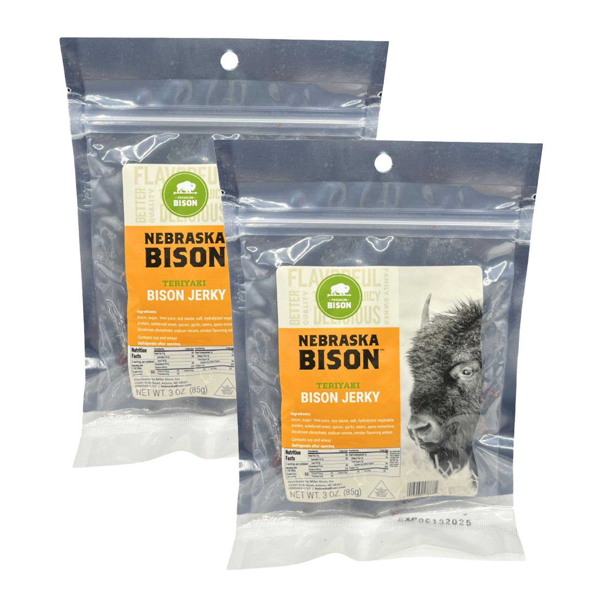 Bison Teriyaki Jerky | Teriyaki Flavor | 3 oz | Pack of 2 | Nebraska Bison