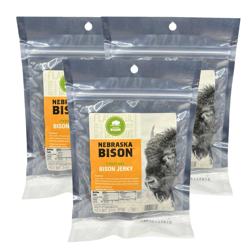 Bison Teriyaki Jerky | Teriyaki Flavor | 3 oz | Pack of 3 | Nebraska Bison