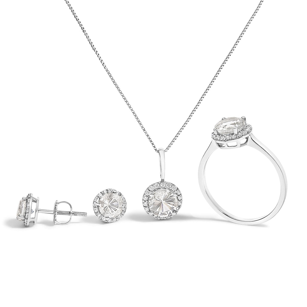10K Gold Gemstone and 3/8 Cttw Diamond Halo Jewelry Set (Earrings, Pendant & Ring)