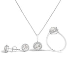 10K Gold Gemstone and 3/8 Cttw Diamond Halo Jewelry Set (Earrings, Pendant & Ring)
