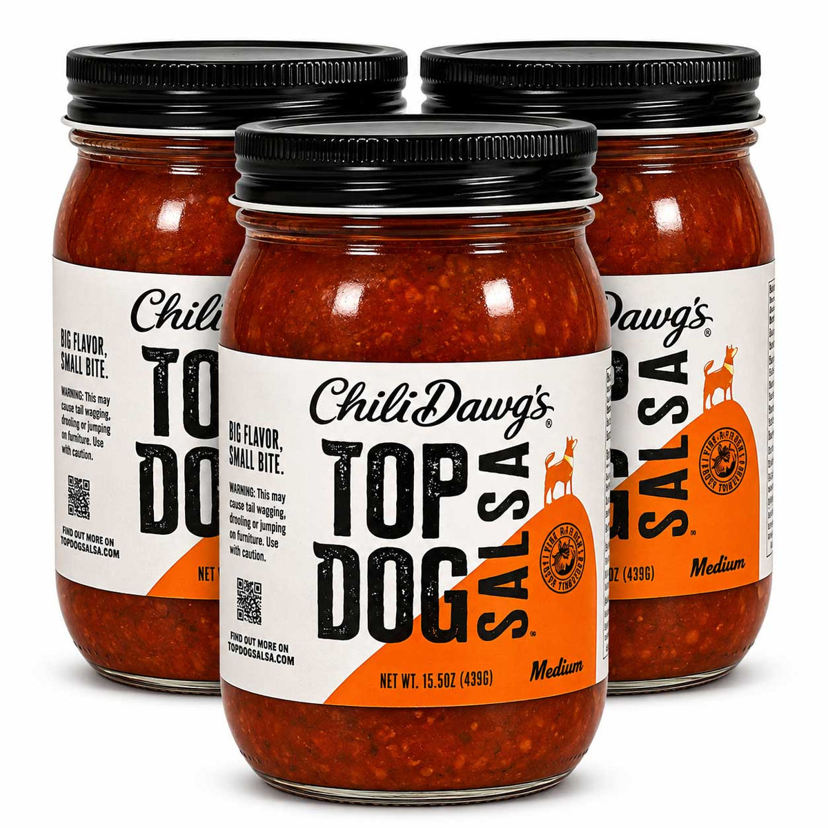 Top Dawg Medium Salsa | Pack of 3 | 15.5 oz | Chili Dawg's Foods of Fire