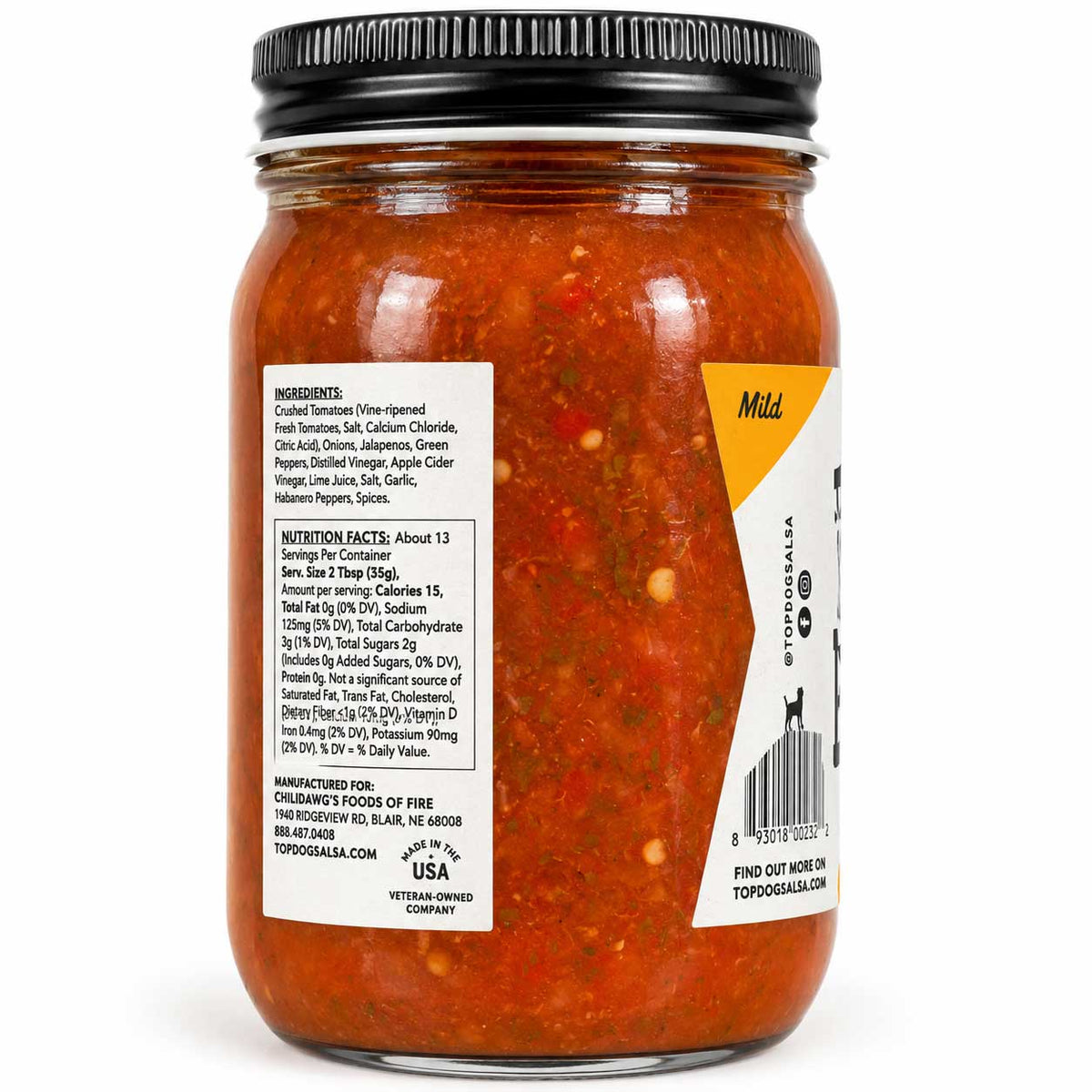 Top Dog Mild Salsa | Pack of 3 | 15.5 oz | Chili Dawg's Foods of Fire