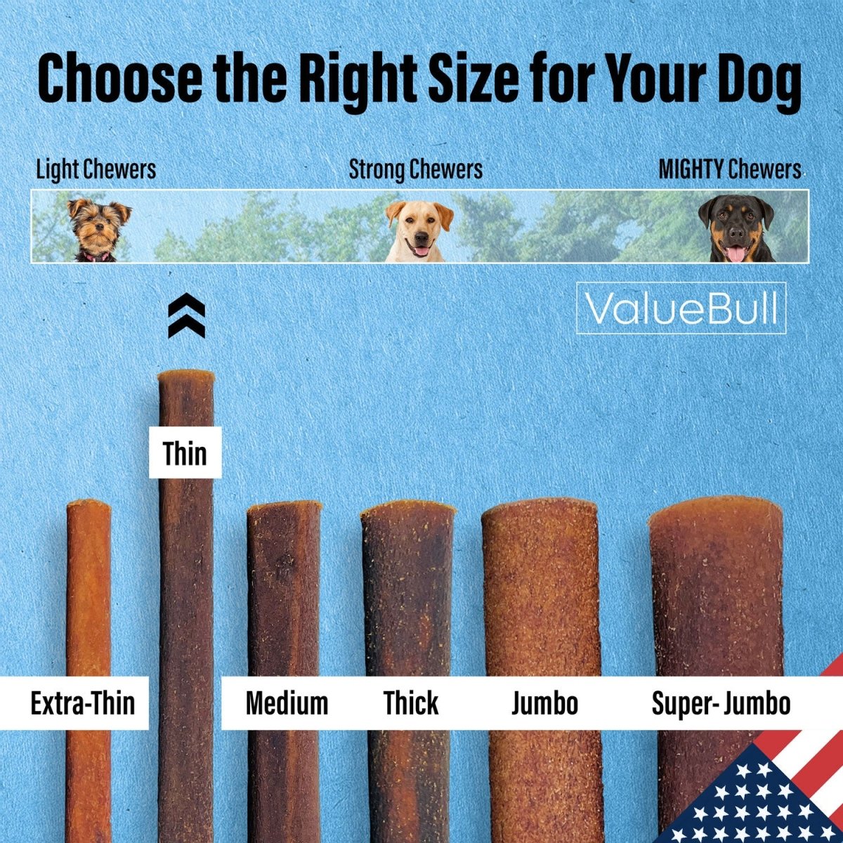 ValueBull USA Beef Collagen Sticks for Dogs, 6 Inch Thin Chews, 50 Count
