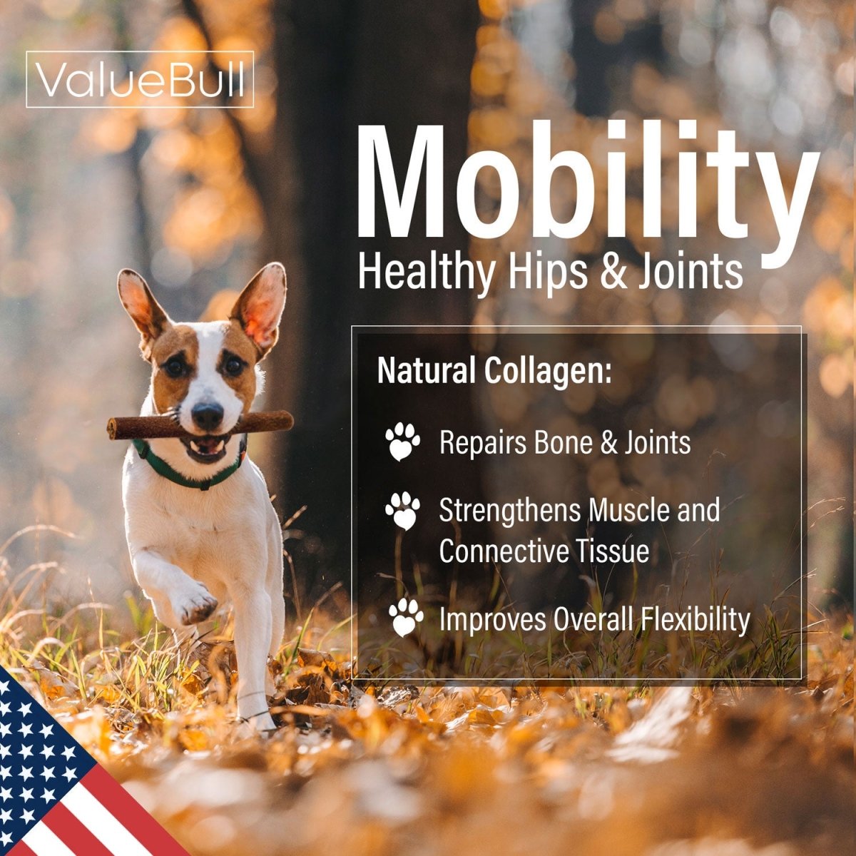 ValueBull USA Beef Collagen Sticks for Dogs, 6 Inch Thin Chews, 50 Count