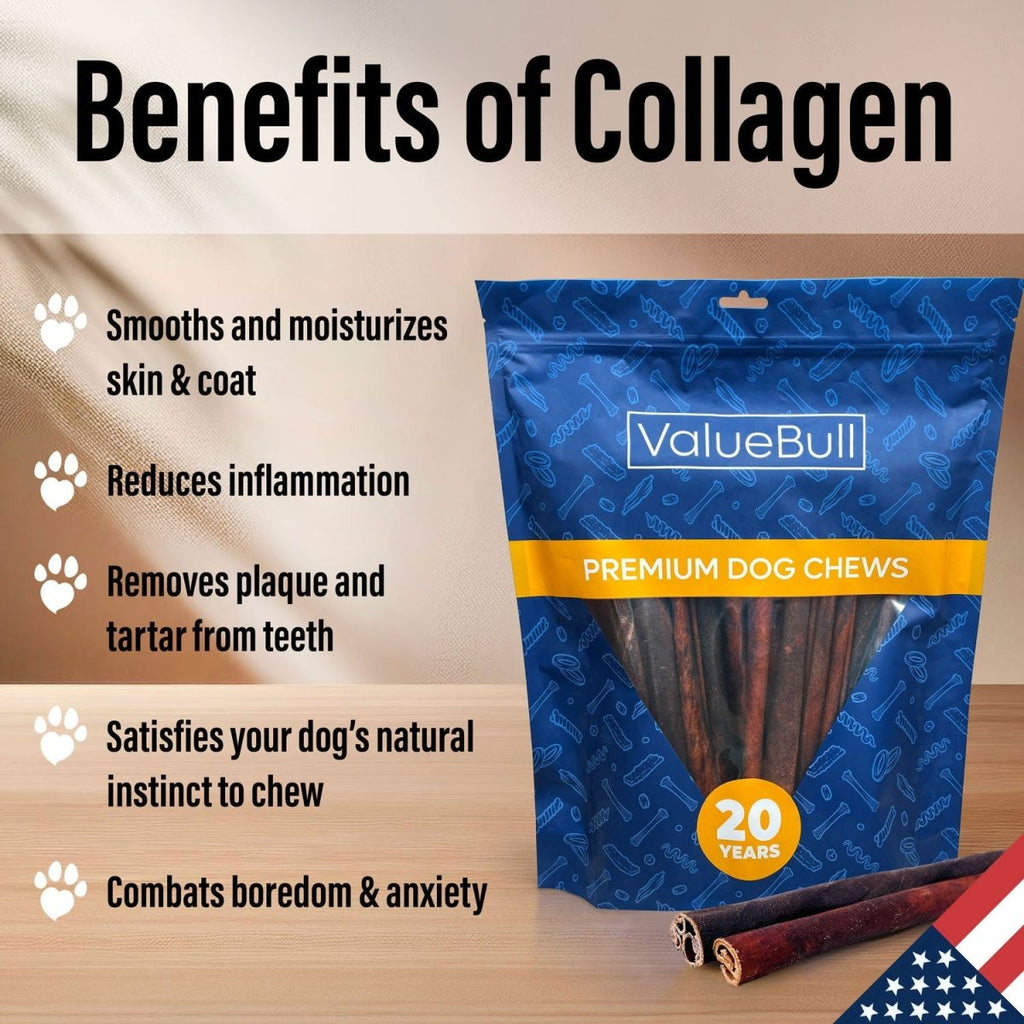 ValueBull USA Beef Collagen Sticks for Dogs, 12 Inch Thick Chews, 10 Count