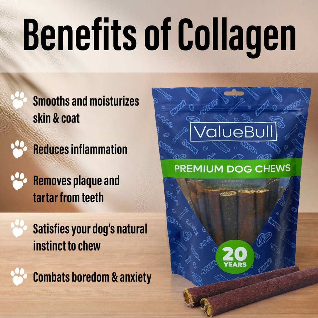 ValueBull Beef Collagen Sticks for Large Dogs, 6 Inch Jumbo Chew, 50 Count