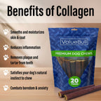 ValueBull Beef Collagen Sticks for Large Dogs, 6 Inch Jumbo Chew, 50 Count