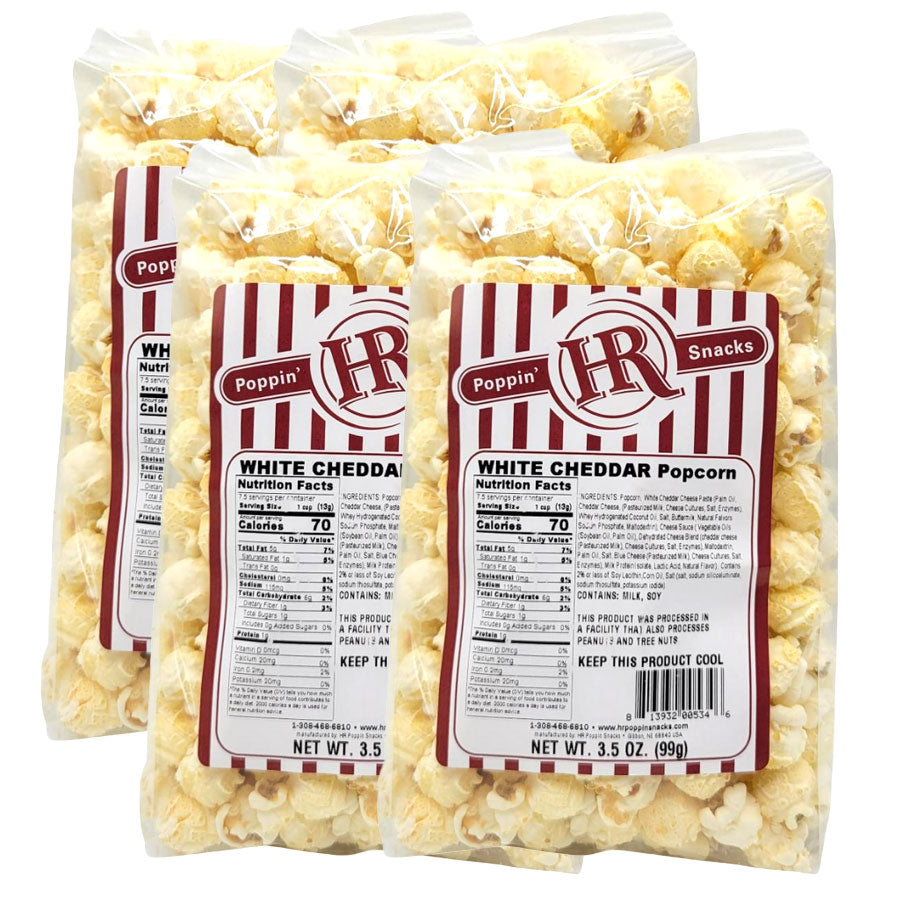 White Cheddar Popcorn | Pack of 4 | 3.5 oz | HR Poppin' Snacks