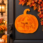 The Witch Is In Pumpkin Magnetic Plaque | 5" x 5" | Multiple Color Options | Glowing Creation