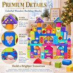 Set of 90 Colorful Wooden Building Blocks Educational Stacking Toy Castle