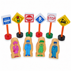 Set of 40 Pieces City Vehicles, Buildings, and Signs Wooden Blocks