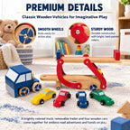 Set of Wooden Truck with Trailer and 4 Cars