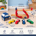 Set of Wooden Truck with Trailer and 4 Cars