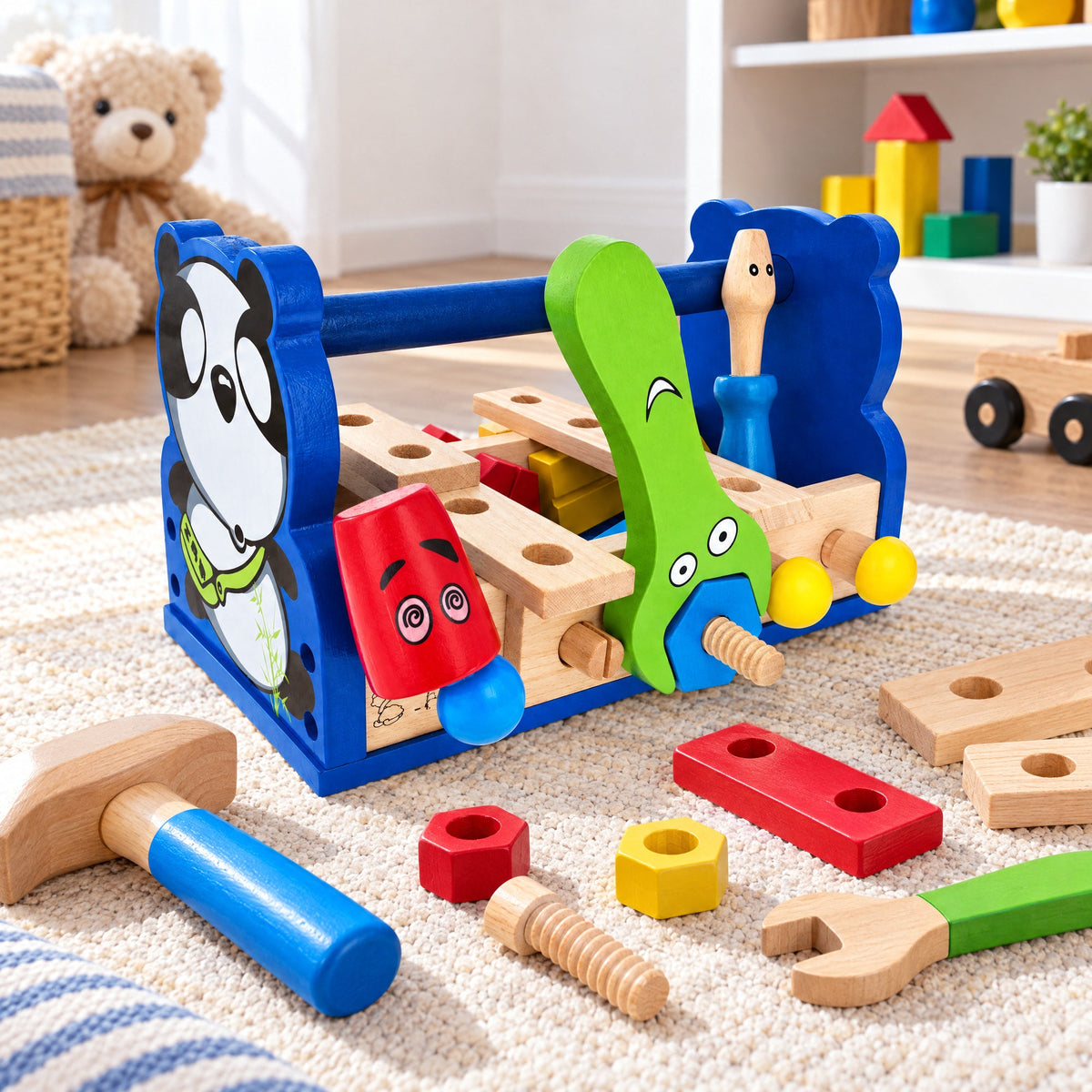 21 Pieces Construction Building Tools in Wooden Toolbox