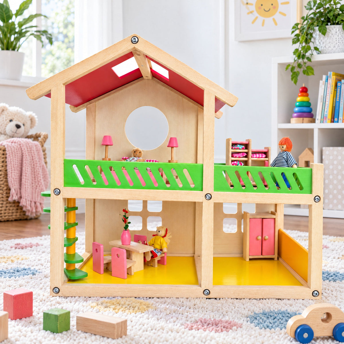 1 Bedroom Wooden Toy House 18.5 Inches
