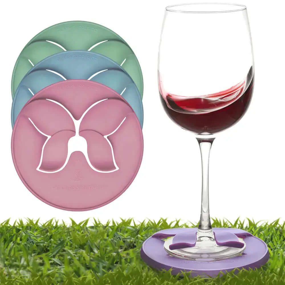 Wine Glass Slipper Set keeps wine glasses stable on grass