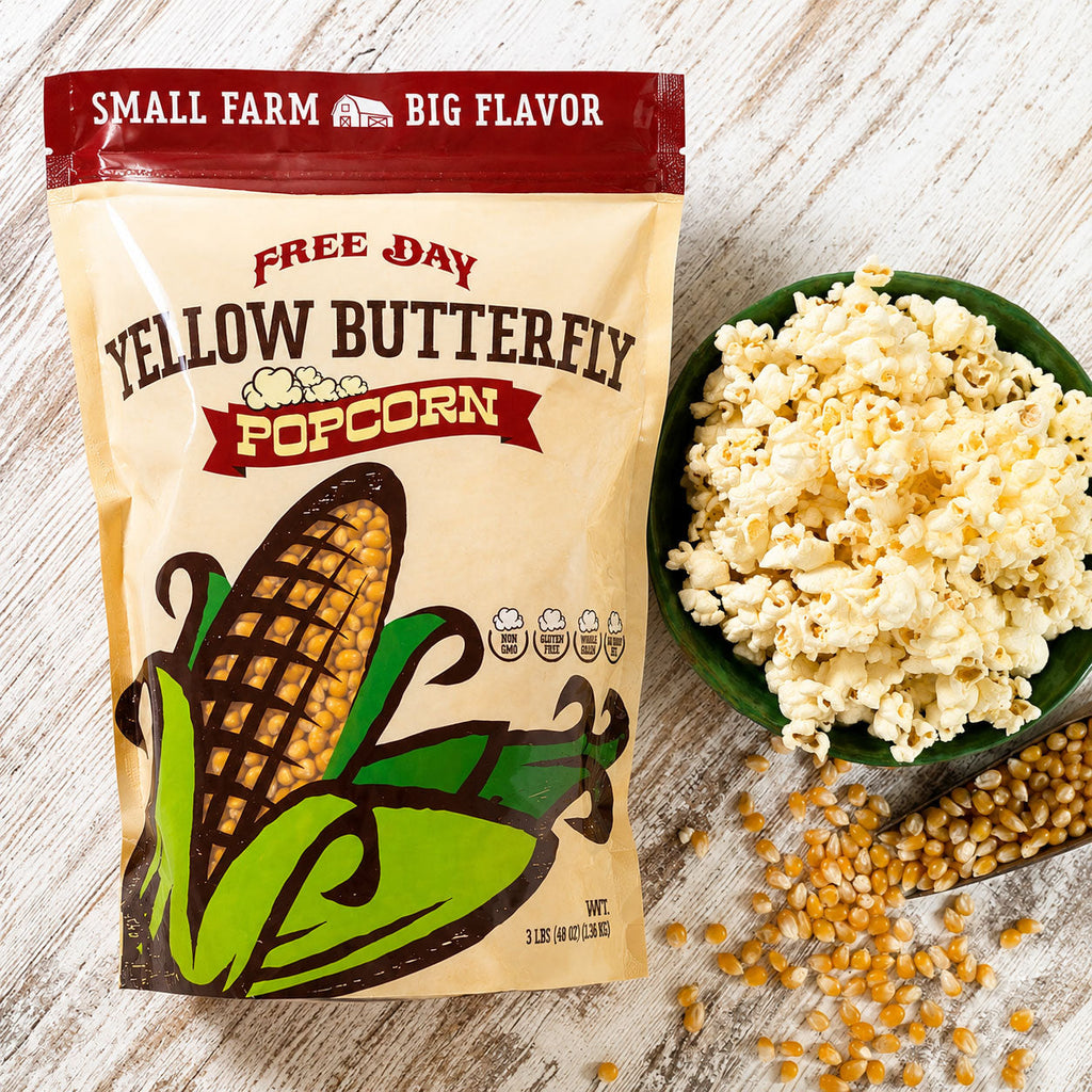 Yellow Butterfly Un-Popped Popcorn | Pack of 2 | 3 lb | Non-GMO | Free Day Popcorn
