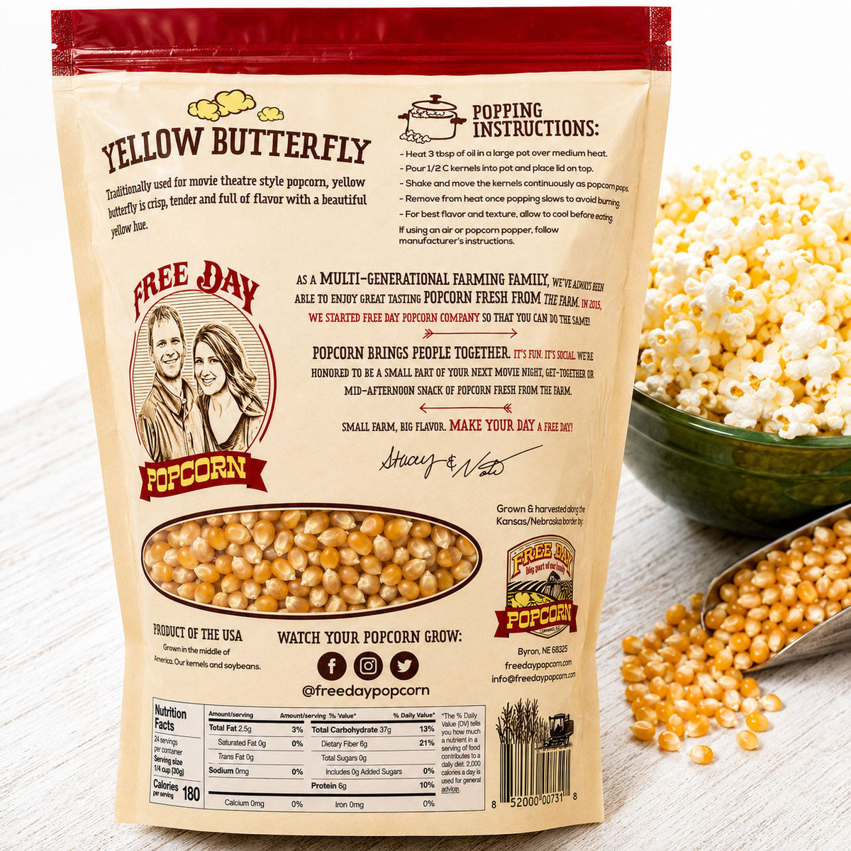 Yellow Butterfly Un-Popped Popcorn | 3 lb | Non-GMO | Free Day Popcorn