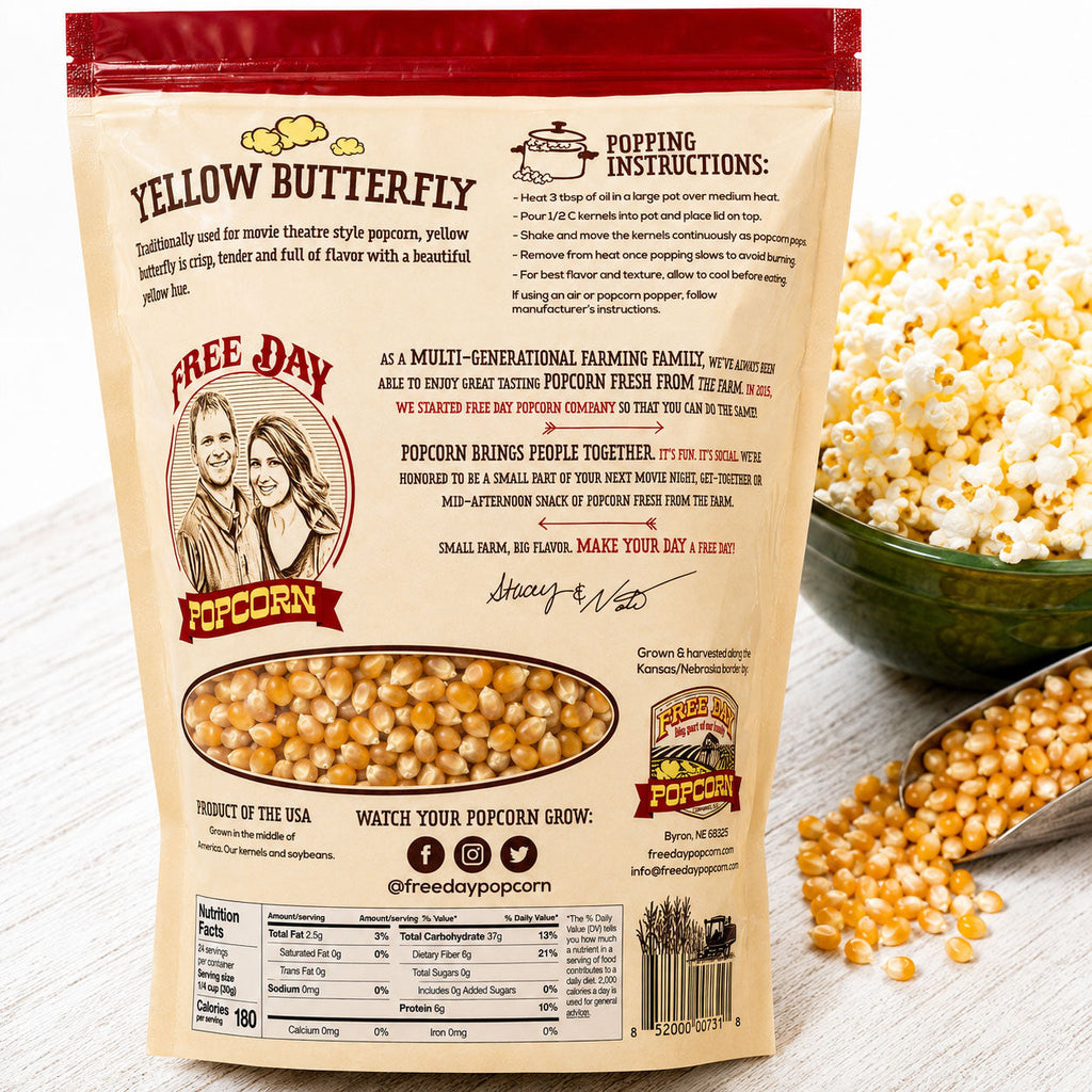 Yellow Butterfly Un-Popped Popcorn | Pack of 2 | 3 lb | Non-GMO | Free Day Popcorn