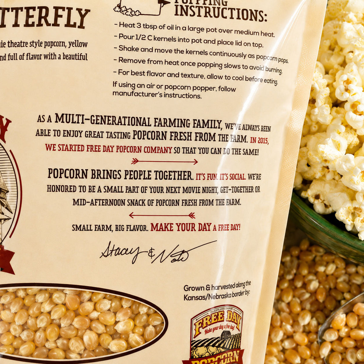 Yellow Butterfly Un-Popped Popcorn | Pack of 2 | 3 lb | Non-GMO | Free Day Popcorn