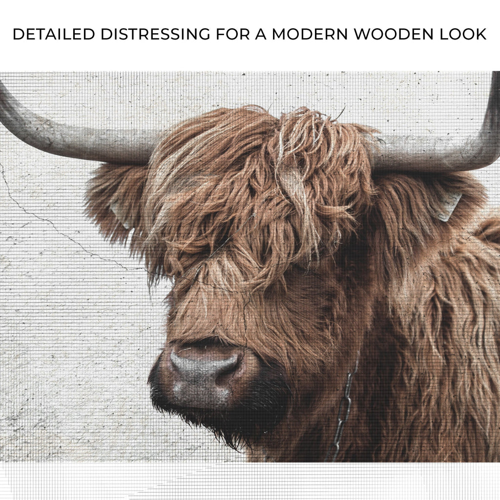 Natural Rustic Highland Cow Canvas Wall Art